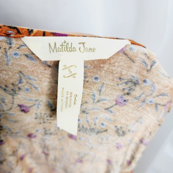 Matilda Jane Orange Floral Boho Print Ruffled Tiered Stretchy Tunic Top Small - Picture 2 of 12